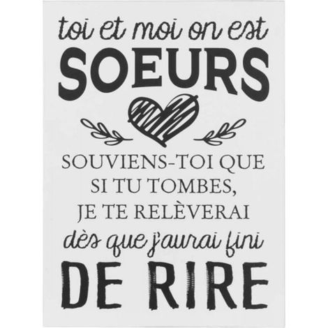 Pancarte Murale Déco "Sœurs" 61cm Blanc