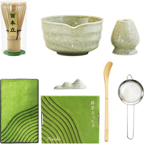 7 Pièces Matcha Kit, Ensemble à Matcha, Kit à Matcha, Avec Cuillere Matcha, Bol Matcha Bec Verseur, Fouet a Matcha, Tamis à Matcha, pour La Cérémonie Du Thé Matcha(vert matcha) (1/5)