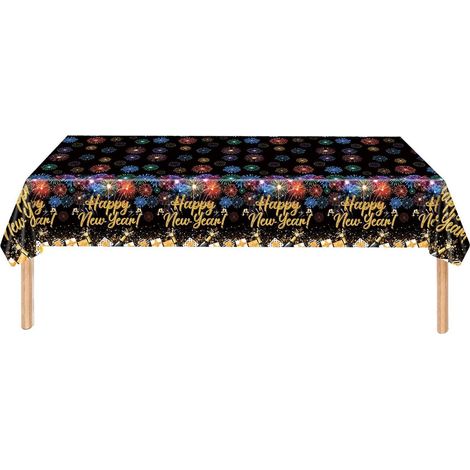 Party Tischdecke Silvester Deko 137x274 cm mit Feuerwerk & Schriftzug
