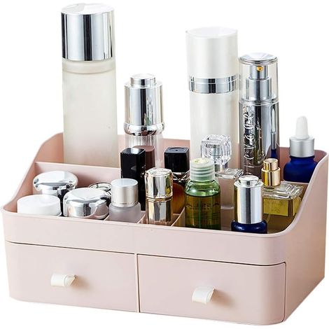 Boîte de rangement multifonctionnelle en plastique pour bijoux cosmétiques (rose)