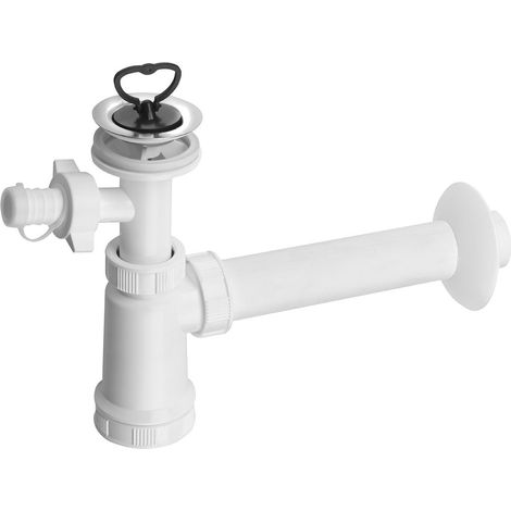 Siphon de lavabo avec connecteur et grille en acier inoxydable, bouchon en caoutchouc, DN40, blanc (1/2)