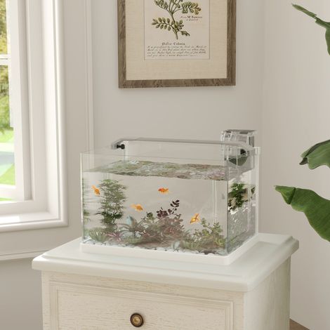 Aquarium en verre avec lumières LED de 20L pompe à filtre 38 x 26 x 27 cm - blanc