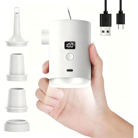 Gonfleur Portable 3600mAh sans Fil – Pompe électrique avec lumière LED, 4 Buses pour Matelas Gonflable, Bateau, Piscine, Sac sous Vide, équipement Camping (1/5)