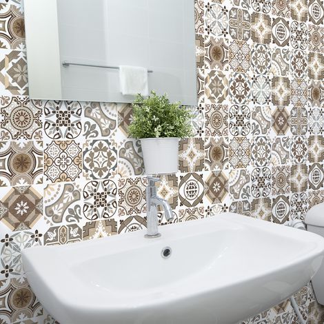 Sticker Mural Carrelage adhésif Cuisine Salle de Bain - 30 STICKERS CARREAUX DE CIMENT AUTHENTIQUES LIENDRO - 30stickers10x10cm (1/5)