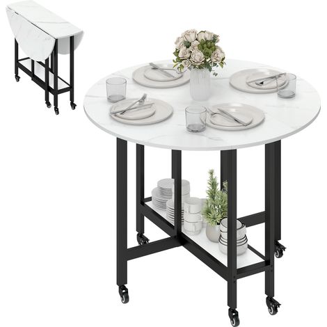 Folding Dining Table with Shelf in White Marble 100 x 100 cm (1/5)