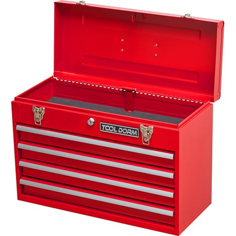 Boîte à outils métallique portable de 20,3 pouces avec tiroirs, en acier, avec revêtement de protection, fermeture à loquet métallique et serrure pour garage, maison et entrepôt (Rouge - 4 tiroirs) (1/5)