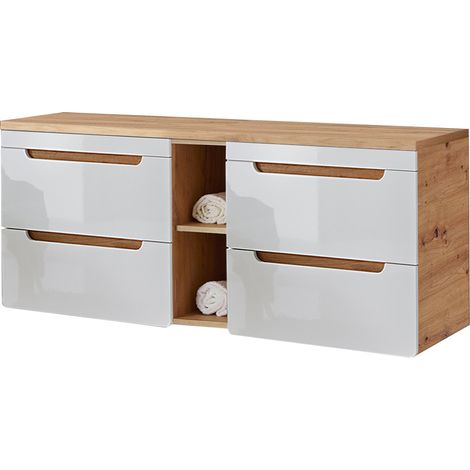 Waschtischunterschrank 141 cm mit 4 Auszügen LUTON-56 in Hochglanz weiß B/H/T ca. 141/61,5/46 cm
