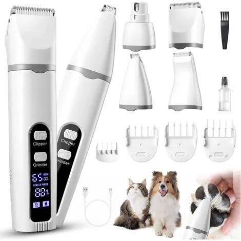 4 en 1 Tondeuse Pour Chien Chat, Tondeuse Professionnelle Sans Fil, Silencieux, pour PattesCorpYeuxOreillesVisage (1/5)