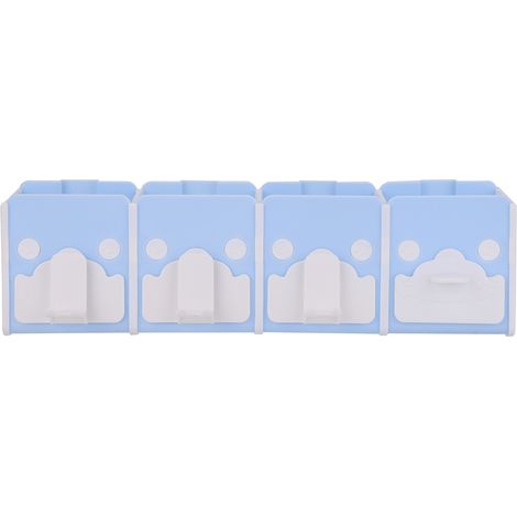 Support De Rangement Pour Brosse À Dents Et Dentifrice - Porte-Gobelet Inversible Avec Tiroir - Installation Adhésive Murale - Ensemble Bleu (1/5)