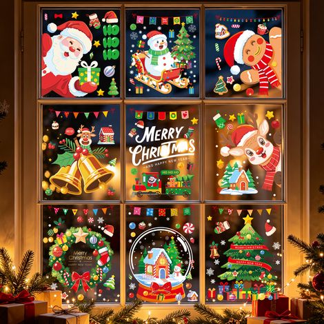 Autocollants de Noël 2027 pour vitrines de centres commerciaux, décorations de vitrines, autocollants antistatiques, autocollants de porte de Noël, stickers pour fenêtres