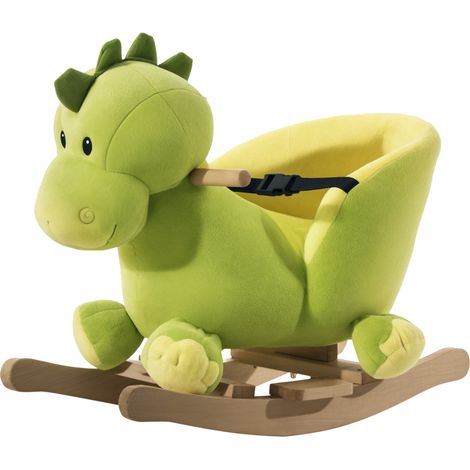 Balançoire dinosaure vert 60x33x45 cm ceinture son guidon repose-pied bébés 18-36 mois (1/5)