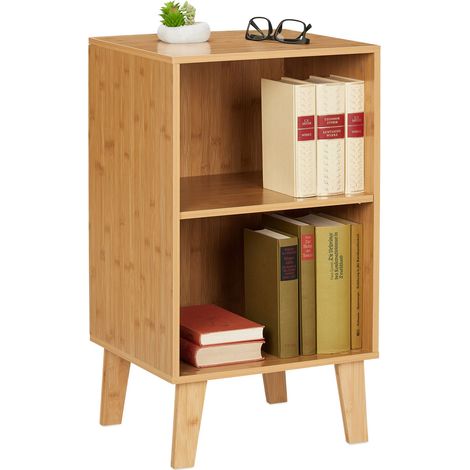 Relaxdays Bücherregal, 2 Fächer, offener Schrank HBT 70 x 40 x 35 cm, höhenverstellbarer Einlegeboden, Standregal, natur