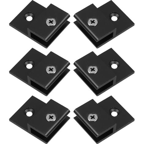 Lot de 6 clips fixation en alliage d'aluminium noir pour verre, miroirs et panneaux, stabilité (1/5)