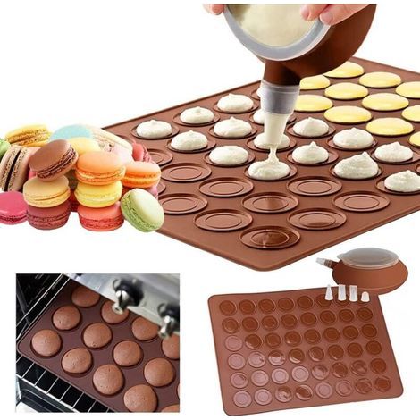 Stampo in silicone antiaderente per macarons, teglia da forno per 48 macarons, kit per pasticceria con penna decorativa e 4 beccucci per macarons, cupcake e dessert. (1/5)