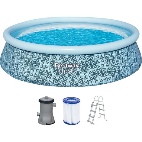 Piscine Hors-Sol avec Pompe à Filtre, Ø 457 x 107 cm, 12 362 l, Design de Lignes Graphiques, matériau TriTech, Pompe de Filtration, échelle de sécurité, rustine de réparation