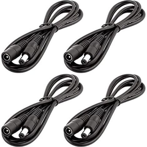 4pcs 1m DC 12V Câble d'extension Prise DC 5,5mm x 2,1mm DC 0-36V Cordon d'alimentation Rallonge électrique Mâle à Femelle pour Moniteur de Voiture, Caméra CCTV, Bande LED, Noir (1/3)