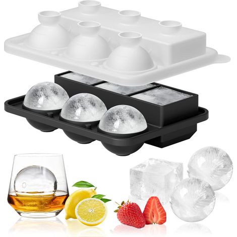 BEBUSINGOTO Bac à glaçons en silicone et moule à glace carré pour whisky, cocktails et boissons faites maison – avec couvercle et entonnoir pour un démoulage facile (1/5)