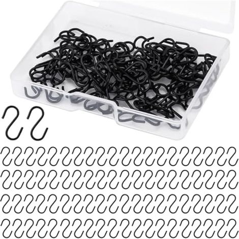 100 crochets en forme de S, mini crochets en acier inoxydable avec boîte de rangement pour loisirs créatifs, bijoux, porte-clés (Noir)