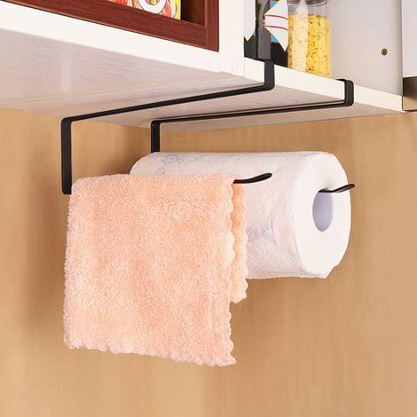 Küchenschrank-Rollenpapierhalter aus Stahl, Papierhandtuchhalter, Aufhänger, Aufbewahrungsorganizer, Schwarz (1/5)