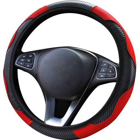Housse de volant de voiture en cuir,respirante,antidérapante,en fibre de carbone, bande élastique de sport sans anneau intérieur (1/5)
