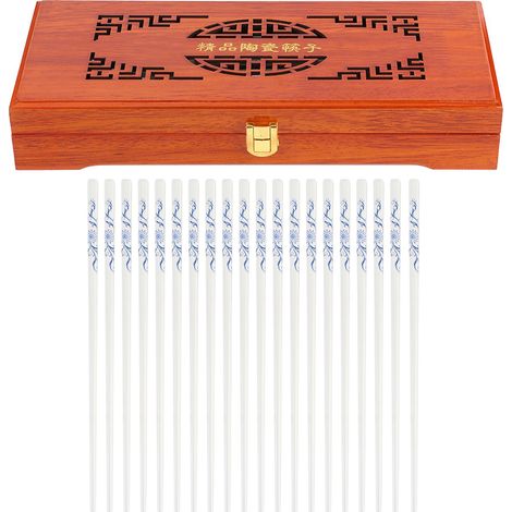 Set de 10 paires de baguettes céramique style européen, motif orchidée, avec coffret bois, art artisanal cadeau table.