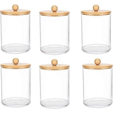 Boîte de rangement pour 6 cotons-tiges, flacons de médicaments avec couvercles en bambou, pour distributeur de cotons-tiges, organisateur de bocaux de salle de bain (1/5)