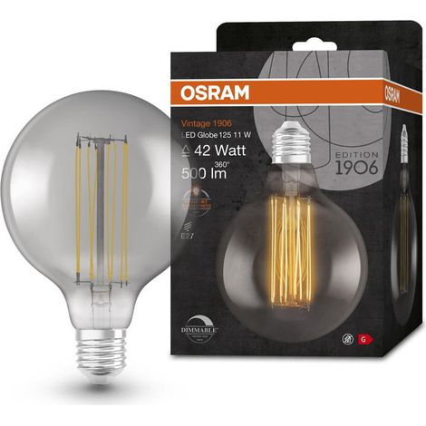 OSRAM Vintage 1906 LED-Lampe mit Smoke-Tönung, 11W, 500lm, Kugel-Form mit 125mm Durchmesser & E27-Sockel, warmweiße Lichtfarbe, gerades Filament, dimmbar, bis zu 15.000 Stunden Lebensdauer (1/4)