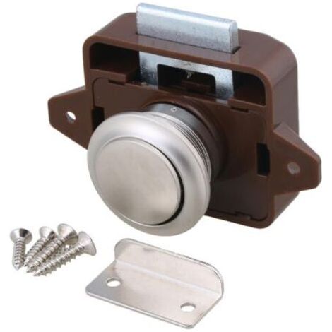 Loquet d'armoire à bouton poussoir pour camping-car, camping-car, caravane, marron, argent