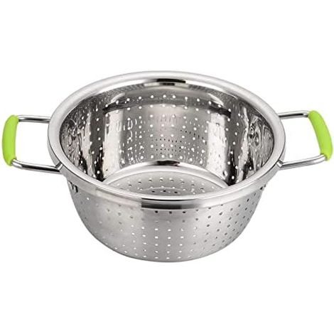 CSPARKV 22x19.5x10cm Colador profundo de acero inoxidable CP72 Colador de alimentos de metal microperforado con asas de silicona verde para drenar pastas y limpiar alimentos como frutas (1/5)