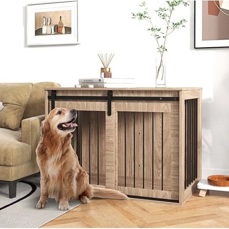 Gabbia per cani con chiusura effetto legno 98 x 58 x 61 cm, noce e nero HAVRYA (1/2)