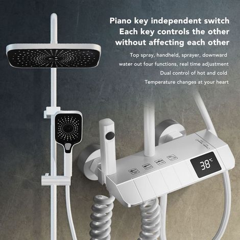 Colonne de Douche Thermostatique Systeme de Douche Piano avec Affichage Numérique LED Ensemble de Douche Mitigeur Hauteur Réglable avec Douche de Tête et Douchette