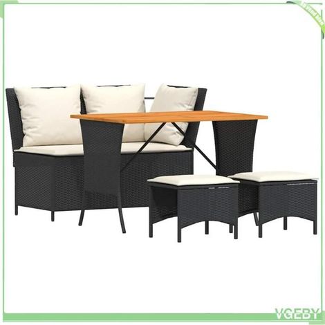 Ensemble à manger de jardin - FAFEICY - 4104131 - Résine tressée noir - Table acacia - 4 places - Coussins lavables (1/5)