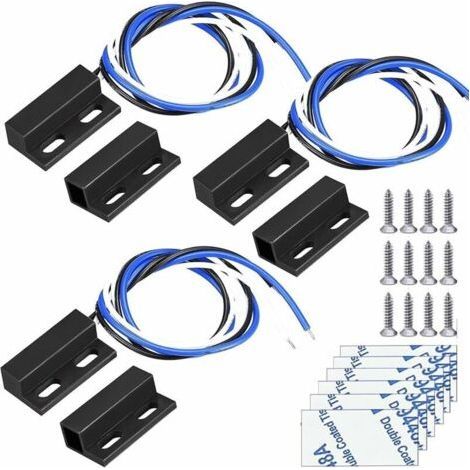 3 Sets schwarzer NO/NC-Magnetschalter-Verdrahtungssets, Einbau-Türsensor, verdeckter Fensterkontakt, Reed-Schalter für Zutrittskontrolle, Ersatz für Alarmanlagen (1/5)