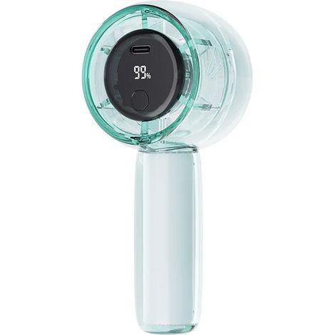 (Vert) Ventilateur portable transparent, batterie 1800mAh, avec affichage numérique LED et lumières colorées. (1/5)