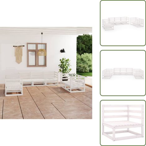 Muebles de exterior - vidaXL Set de salón de jardín de 7 piezas blanco madera maciza de pino - Sofás de jardín