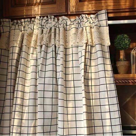 1pc Valance de courte rideau décorative à motif à carreaux nordique, 1 petit pc à motifs floraux (1/4)