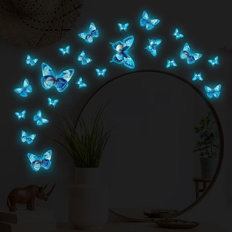 Stickers Muraux Lumineux, Papillons Autocollants, Bleu Papillon Fluorescent pour Chambre D'enfant et à Coucher (1/5)