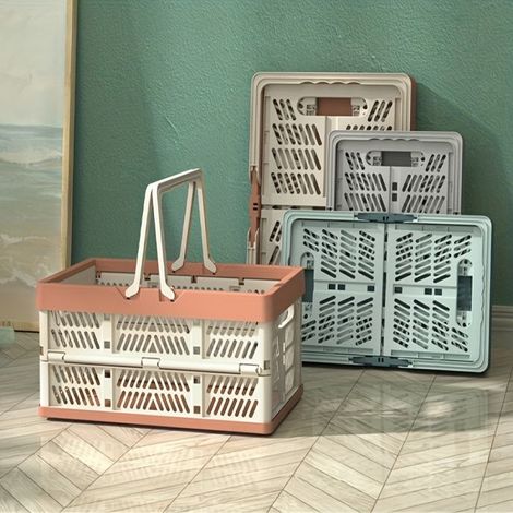 BelleRise - 1 grand panier de rangement pliable avec poignées — Bac de rangement repliable aux tons doux (Bleu) (1/4)