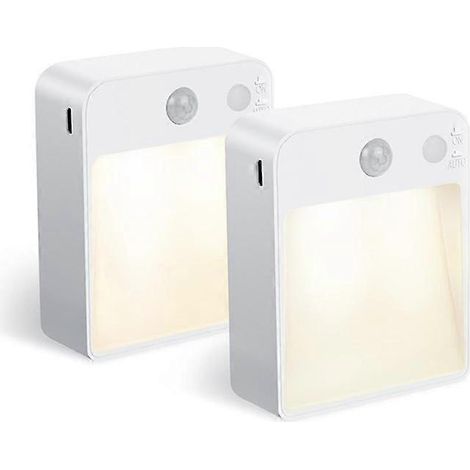 Lot de 2 lampes de nuit sans fil avec détecteur de mouvement, à LED, pour armoire, couloir, placard, applique murale automatique ( ) (1/5)