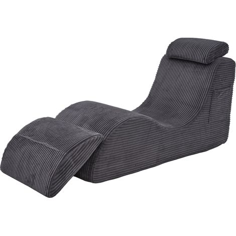 Poltrona relax ergonomica in velluto a coste con cuscino e tasca laterale grigio scuro HOMVRA (1/5)