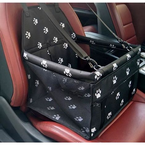 Sac Siège de Voiture pour Chien et Chat Housse Étanche MC15465 - Noir avec Imprimé Pattes (1/4)