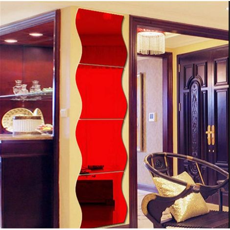 Ensemble de 6 stickers muraux ondulés à effet miroir 3D pour la décoration intérieure, salon, chambre, canapé, télévision, décoration murale.