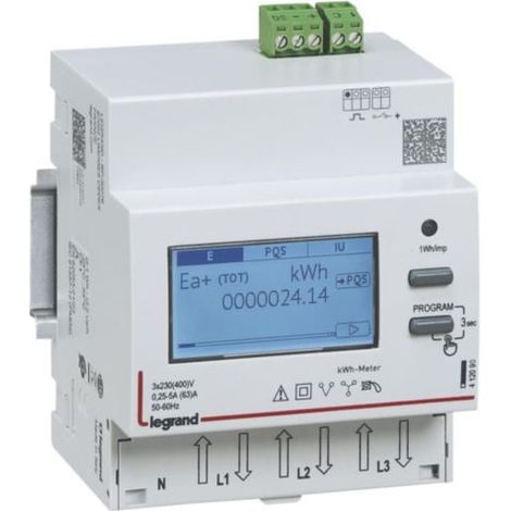 Compteur modulaire triphasé EMDX³ non MID raccordement direct 63A - 4 modules - avec sortie à impulsions - LEGRAND