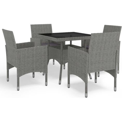 5-tlg. Garten-Essgruppe Grau Poly Rattan und Glas