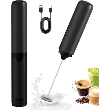Mousseur à lait manuel - Batteur électrique - Mousseur à lait électrique - Tête de mélange à double bobine - Fouet - Rechargeable - Boîte de rangement - Pour latte, cappuccino, matcha, chocolat chaud  (1/5)