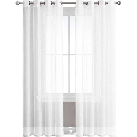 Ensemble de rideaux en tulle blanc deux pièces, 140x250 cm, rideaux semi-transparents pour salon, chambre, cuisine, balcon (1/5)