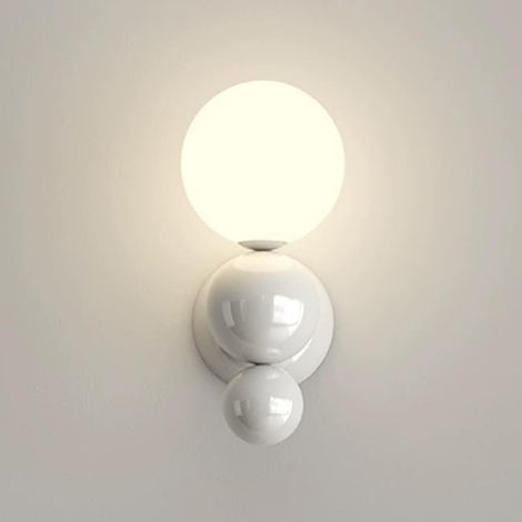 Lampe murale sphérique blanche, application murale en métal au chandelier avec une teinte en acrylique sphérique, lumière murale de chevet, lampes murales à LED modernes - 7W - 3 modes de couleur, lum (1/5)