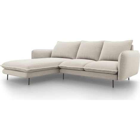 Canapé d'angle gauche 5 places en tissu structurel beige clair (1/5)