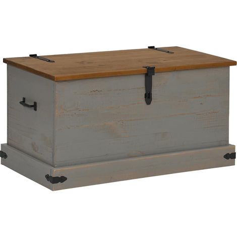 vidaXL Cassapanca HALDEN Grigio 91x48x47 cm in Legno Massello di Pino (1/5)