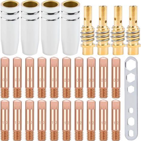 MB15 15AK Supports de Pointes de Contact de soudage Consommables de Soudeur MIG, Pointes de Contact M6 0,6 mm, 0,8 mm, 1,0 mm, 1,2 mm, pour Torche de soudage MB15 15AK MIG/MAG (29 pièces) (1/5)